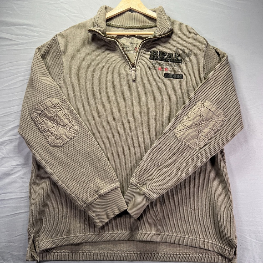 Vintage Y2K Military Style Sweater Mens XL Army Green 1/4 Zip Pullover Knit - Picture 2 of 9